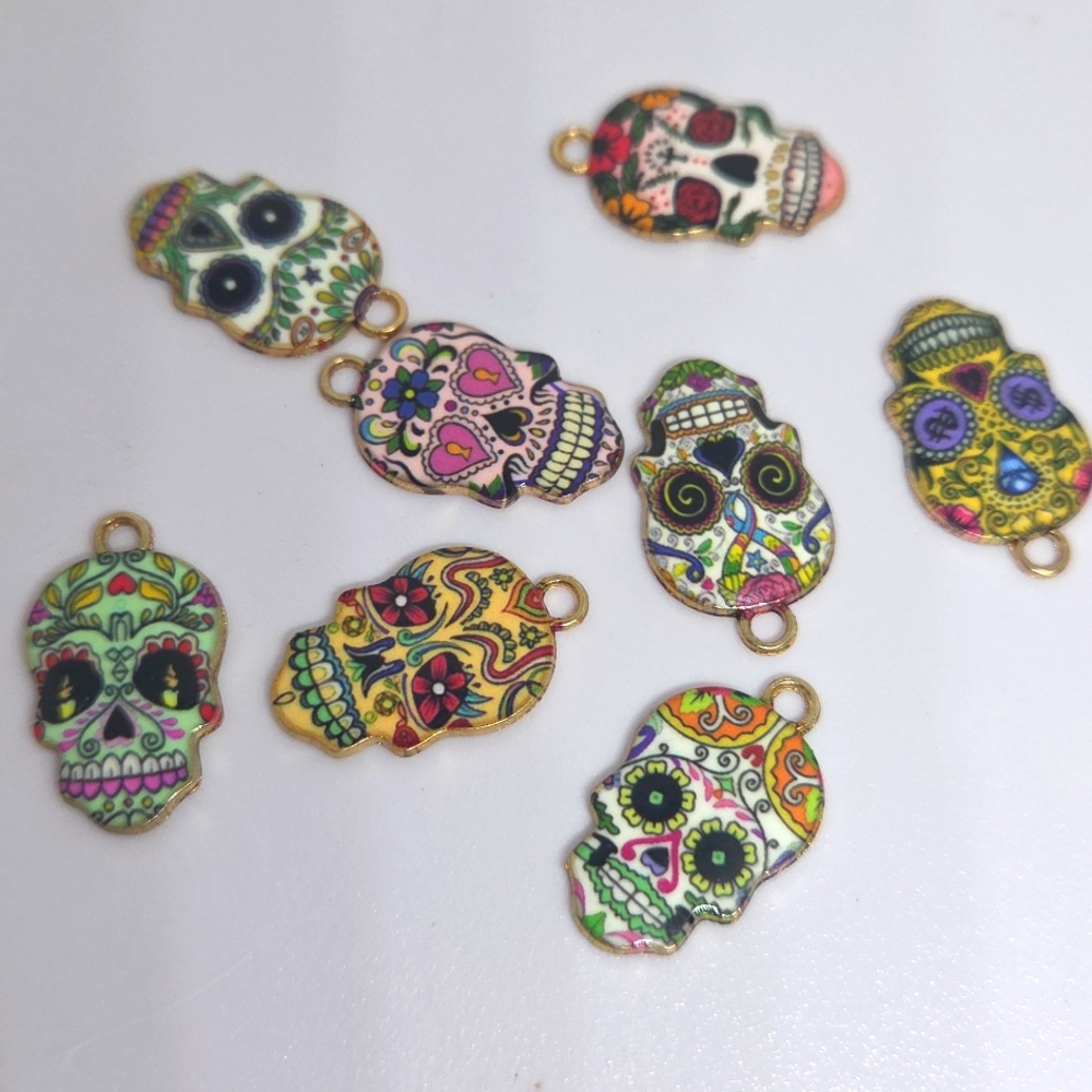 Colorful Skull Charms. 8 Charms in mixed colors